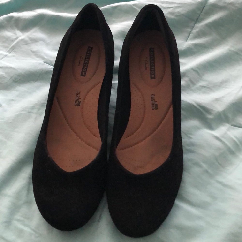 Black suede Clark wedges